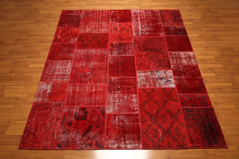 8'x10' Hand Knotted Wool Turkish Oriental over-dyed patchwork Area Rug 8x10 Red