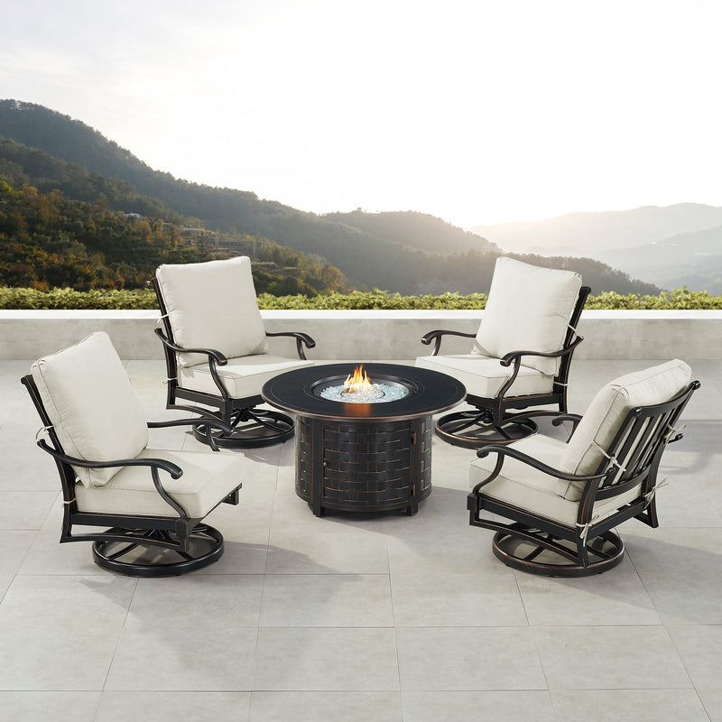 Black Aluminum Fire Table Set with Four Club Chairs