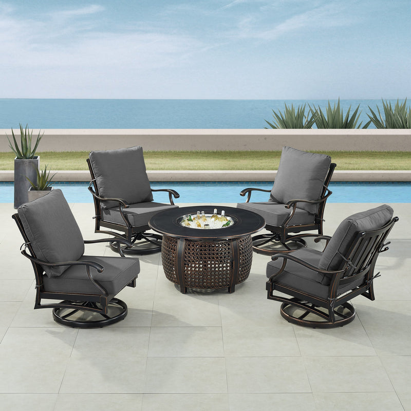 Black Aluminum Fire Table Set with Four Club Chairs