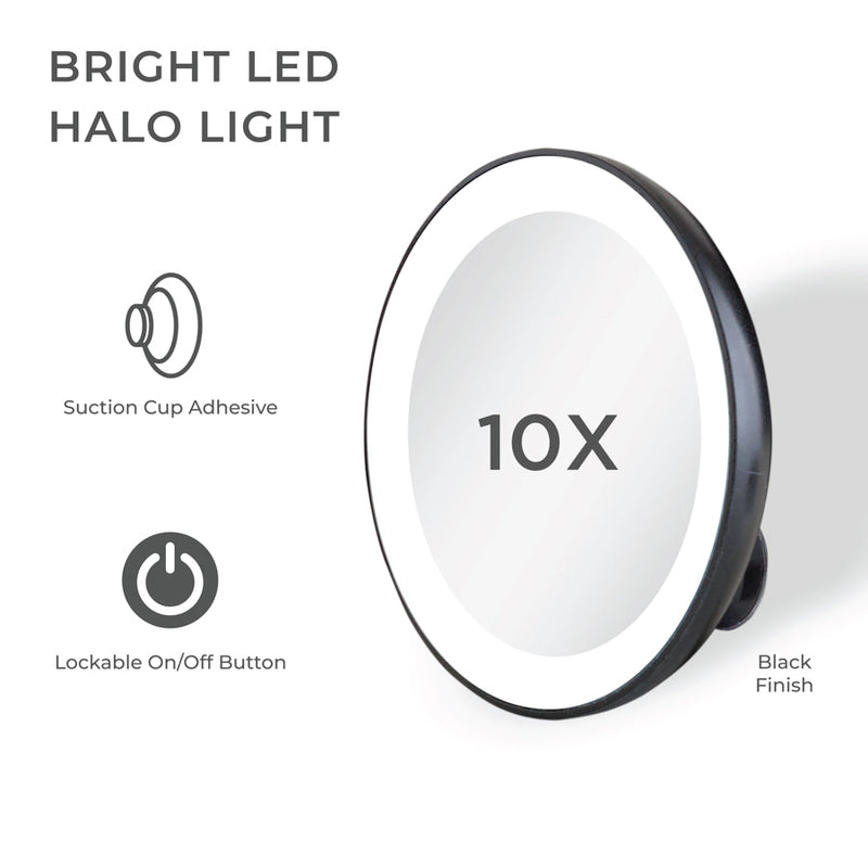 Lighted Compact Mirror with Magnification & Suction Cup