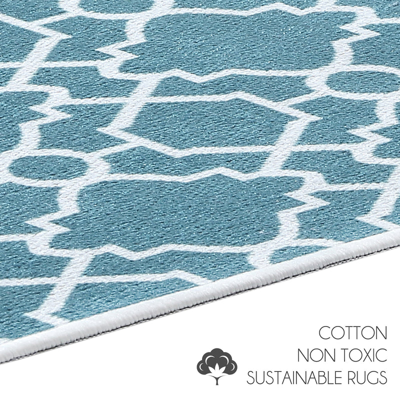 Geometric Graphic Design Non Skid Washable Kitchen Runner Rugs Set of 2| 44 x 24 and 31.5 x 20 Inches Floor Mats |Teal