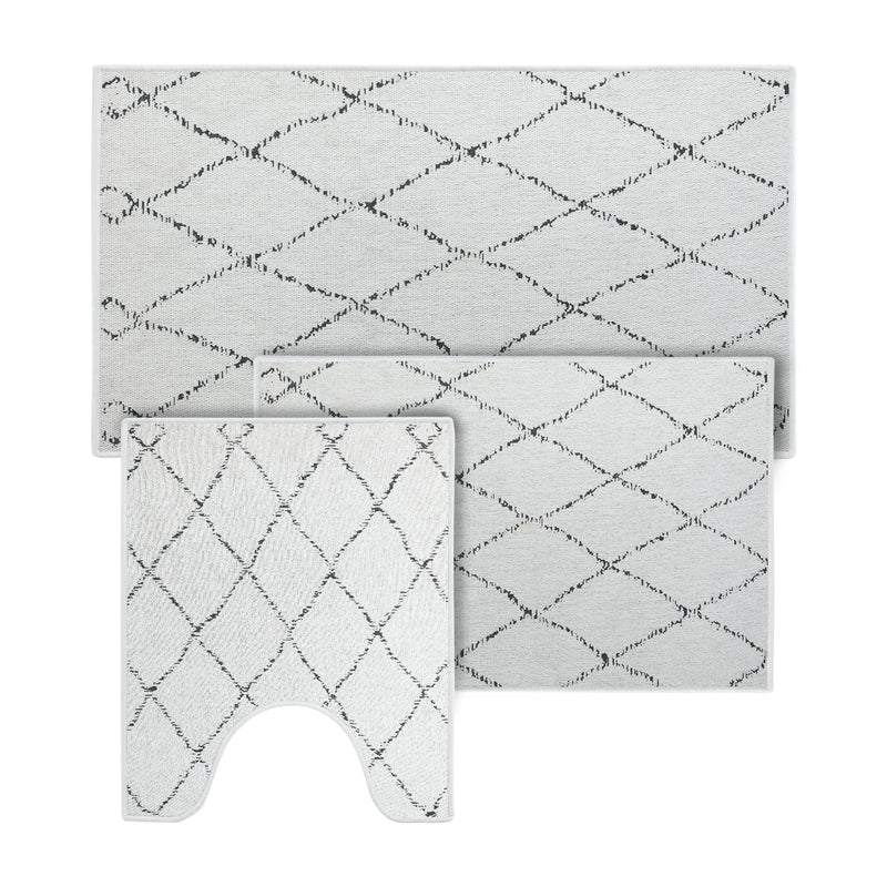 Moroccan Trellis Design 3 Piece Bathroom Rugs Set | Ivory