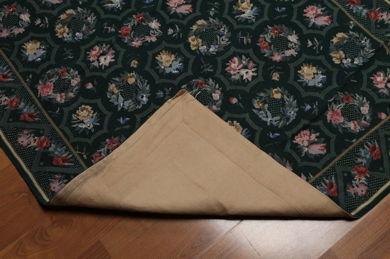 4'x6' Hand Woven French Aubusson Needlepoint wool Oriental area rug Green