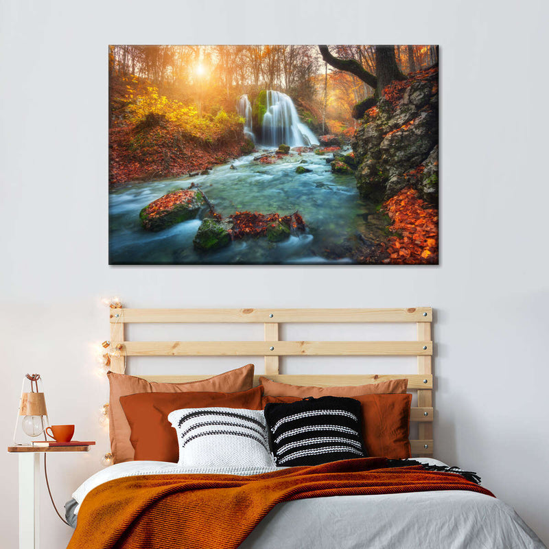 Autumnal Forest Waterfall Wall Art