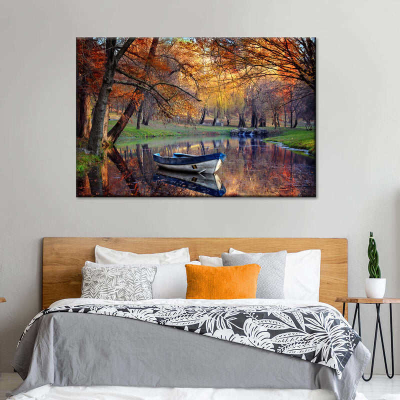 Autumn Lake Boat Wall Art