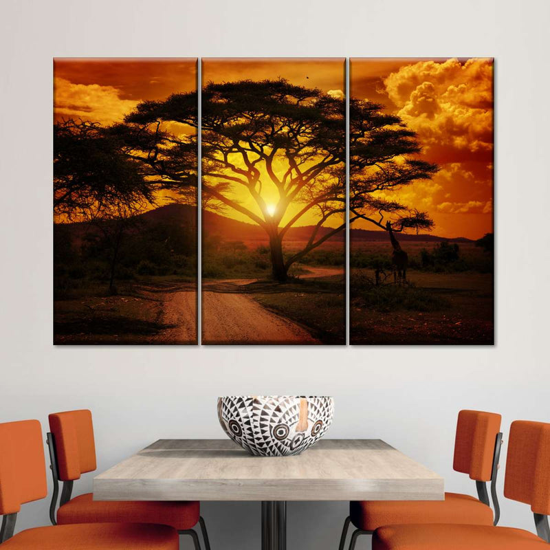 Serengeti Park Sunset Silhouette Wall Art