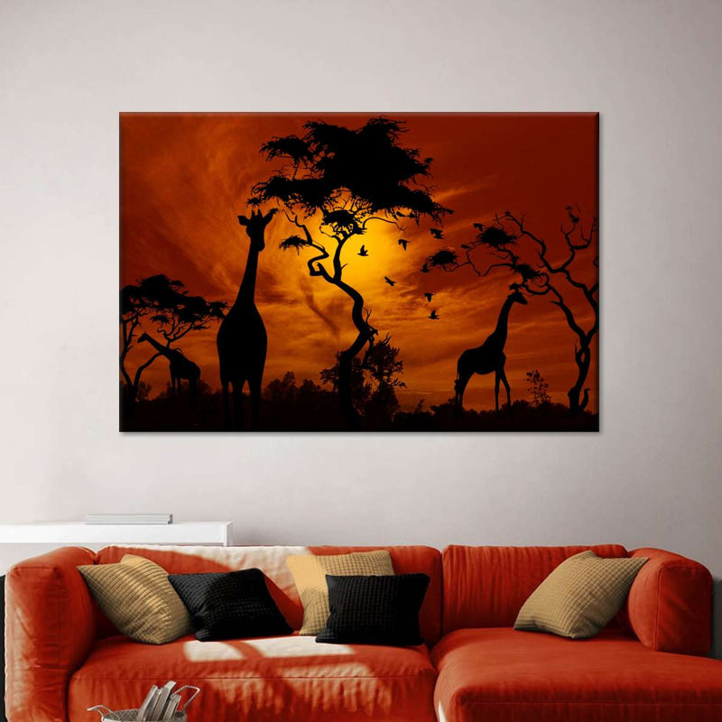 Silhouetted African Giraffes Wall Art