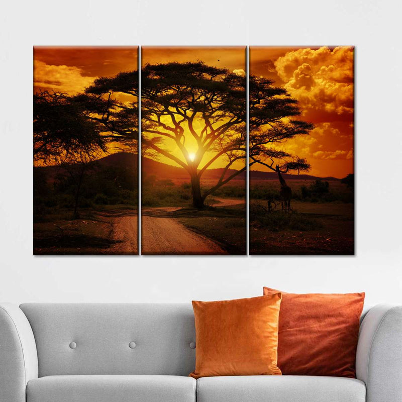 Serengeti Park Sunset Silhouette Wall Art