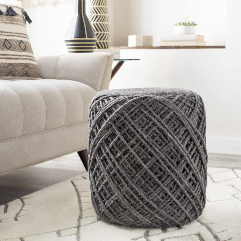 Moapa Charcoal Wool Pouf