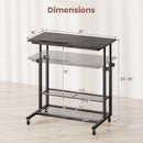 Mobile Stand up Desk Height Adjustable Standing Table with Tilting Tabletop-Oak