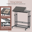 Mobile Stand up Desk Height Adjustable Standing Table with Tilting Tabletop-Oak