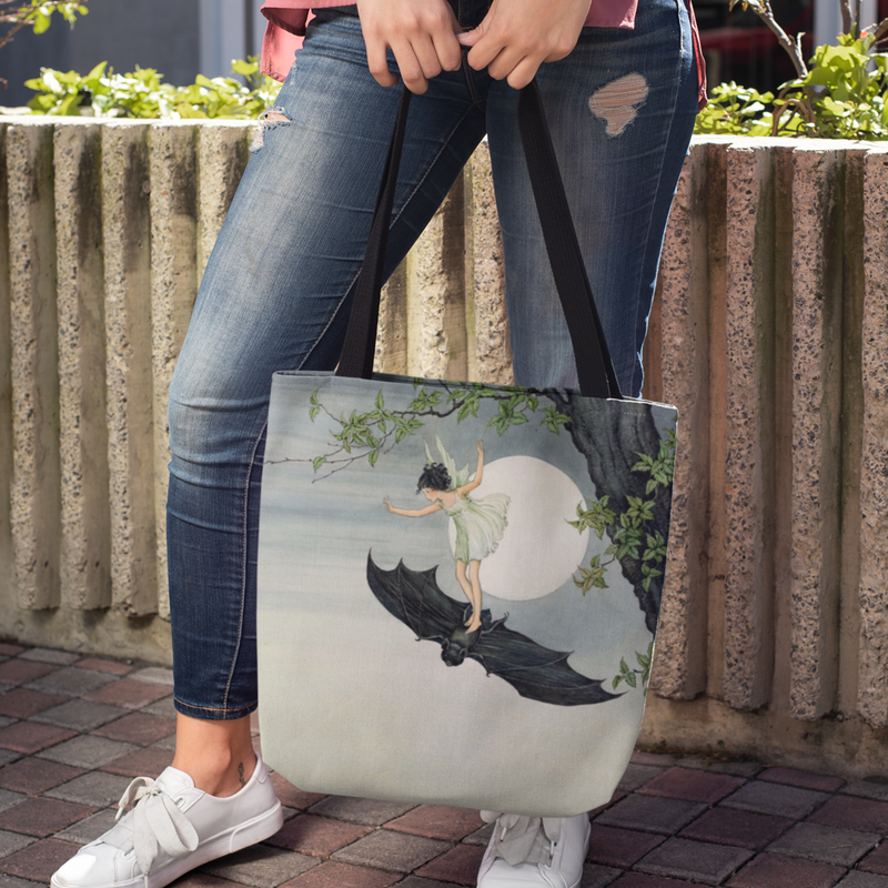 "Fairy Riding a Bat" Heavy-Duty Canvas Tote Bag