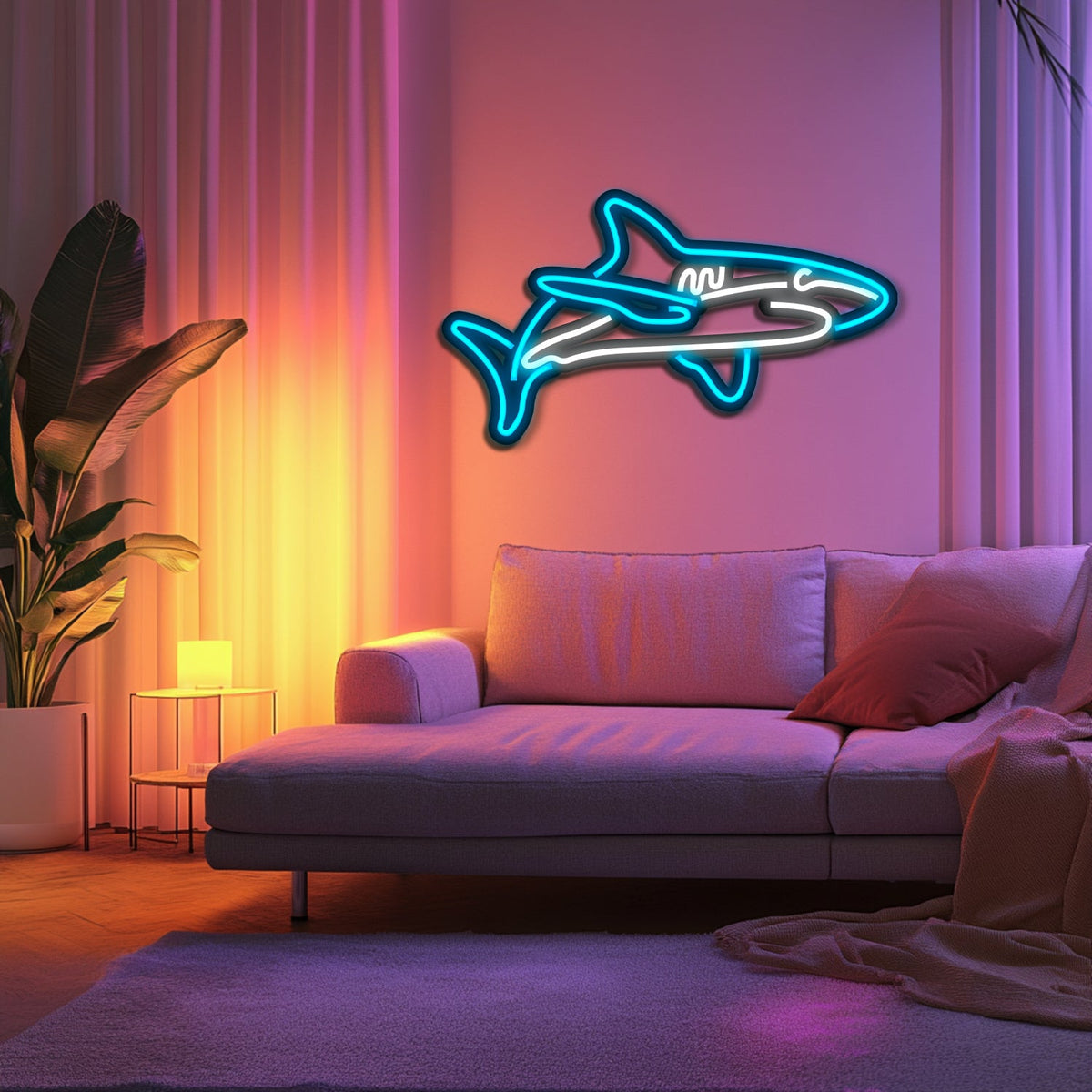 Shark Metal Neon Wall Art- LN0216, installed in a room