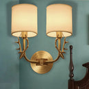 GobekUsa Modern 1/2 Lights Wall Sconce with Fabric Shade - Black/Gold Cylinder Wall Mount Fixture featuring Metal Antler