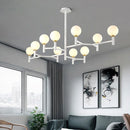 GobekUsa Modern 10-Head Orbit Chandelier Pendant, White Glass, Black/White/Gold, for Living Room Island Lighting