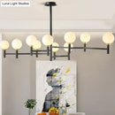 GobekUsa Modern 10-Head Orbit Chandelier Pendant, White Glass, Black/White/Gold, for Living Room Island Lighting