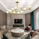 GobekUsa Modern 10-Head Orbit Chandelier Pendant, White Glass, Black/White/Gold, for Living Room Island Lighting