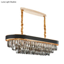 GobekUsa Modern 10-Light Beveled Crystal Island Pendant in Black & Gold for Dining Room