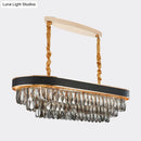 GobekUsa Modern 10-Light Beveled Crystal Island Pendant in Black & Gold for Dining Room