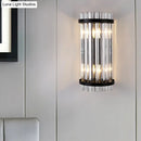 GobekUsa Modern 2-Head Tri-Sided Crystal Rod Cylinder Wall Mount Sconce Light Fixture in Black/Gold