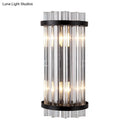 GobekUsa Modern 2-Head Tri-Sided Crystal Rod Cylinder Wall Mount Sconce Light Fixture in Black/Gold