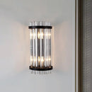 GobekUsa Modern 2-Head Tri-Sided Crystal Rod Cylinder Wall Mount Sconce Light Fixture in Black/Gold