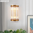 GobekUsa Modern 2-Head Tri-Sided Crystal Rod Cylinder Wall Mount Sconce Light Fixture in Black/Gold