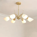 GobekUsa Modern 3/6 Bulbs Gold Hanging Chandelier with White Glass Shade