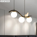 GobekUsa Modern 3-Head Black Island Pendant Lamp with Clear/White Glass Shades and Pigeon Decor