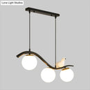 GobekUsa Modern 3-Head Black Island Pendant Lamp with Clear/White Glass Shades and Pigeon Decor