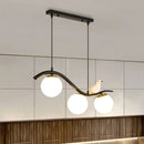 GobekUsa Modern 3-Head Black Island Pendant Lamp with Clear/White Glass Shades and Pigeon Decor