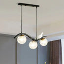 GobekUsa Modern 3-Head Black Island Pendant Lamp with Clear/White Glass Shades and Pigeon Decor