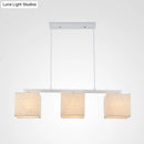 GobekUsa Modern 3-Headed Fabric Island Light Fixture for Kitchen - Square/Drum Style, White Hanging Ceiling Light