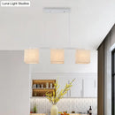 GobekUsa Modern 3-Headed Fabric Island Light Fixture for Kitchen - Square/Drum Style, White Hanging Ceiling Light