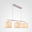 GobekUsa Modern 3-Headed Fabric Island Light Fixture for Kitchen - Square/Drum Style, White Hanging Ceiling Light