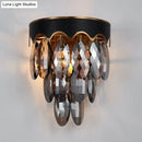 GobekUsa Modern 3-Layer Black Wall Mount Lighting: Beveled K9 Crystal Wall Sconce with 2 Lights for Bedside
