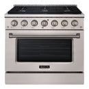 Akicon 36" Stainless Steel Range Hood with 600 CFM Insert & 6-Burner Gas Range Combo – Powerful Ventilation, Convection Oven, Multiple Finishes