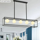 GobekUsa Modern 5-Head Black Island Light with White Glass and Crystal Shade