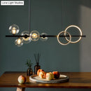 GobekUsa Modern 5-Light Black Metal Pendant Lighting with Spherical Glass for Dining Table