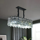 GobekUsa Modern 6-Bulb Island Pendant Light with Crystal Block Shade and Black Finish