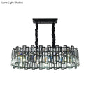 GobekUsa Modern 6-Bulb Island Pendant Light with Crystal Block Shade and Black Finish