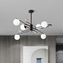 GobekUsa Modern 6-Head Black/Grey Chandelier Lighting Fixture for Living Room with Milky Glass