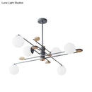 GobekUsa Modern 6-Head Black/Grey Chandelier Lighting Fixture for Living Room with Milky Glass
