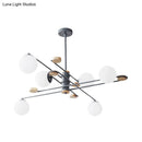 GobekUsa Modern 6-Head Black/Grey Chandelier Lighting Fixture for Living Room with Milky Glass