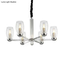 GobekUsa Modern 6-Head Clear Glass Candle Chandelier: Chrome Ceiling Pendant Fixture with Adjustable Chain
