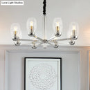 GobekUsa Modern 6-Head Clear Glass Candle Chandelier: Chrome Ceiling Pendant Fixture with Adjustable Chain