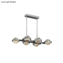 GobekUsa Modern 6-Head LED Island Lamp with Chrome/Gold Finish & Seedy Crystal Ball - Perfect Over Dining Table Lighting