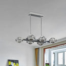 GobekUsa Modern 6-Head LED Island Lamp with Chrome/Gold Finish & Seedy Crystal Ball - Perfect Over Dining Table Lighting