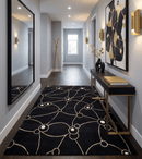 Black and Gold Hand Woven Wool and Silk Area Rug 6x8 - Contemporary Minimal Design