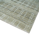 Blended Wool Area Rug 8x10 Olive White Brown Striped Flatwoven Scandinavian